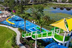 Windsor Hills splash pad with palm trees